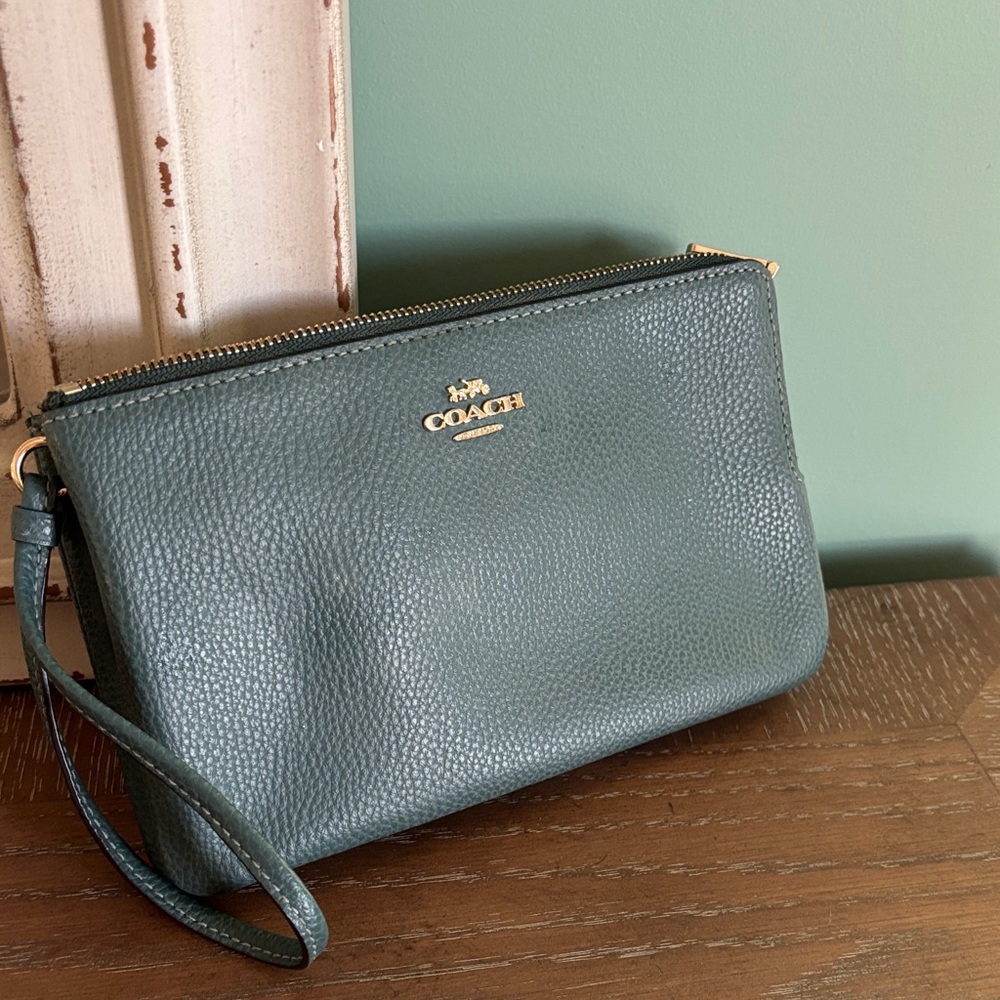 Coach Teal Leather Wristlet